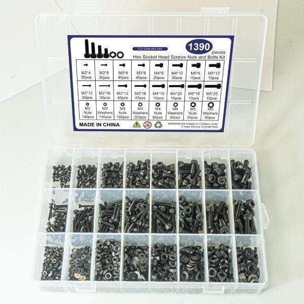 1390pcs黑色12.9级圆柱头内六角平垫螺母套装 杯头内六角螺丝盒装,五金/工具,螺钉,淘宝优惠券,粉丝福利购,淘宝优惠卷
