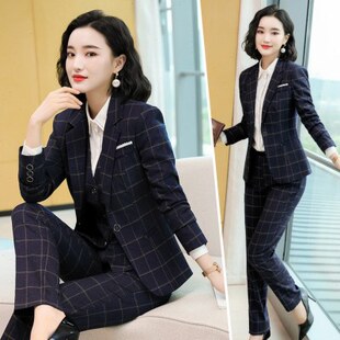 格子西装套装女英伦风韩版高端职业气质时尚西服正装大学生工作服