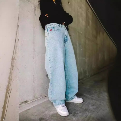 今年爆款街头服饰JNCO牛仔裤Y2K休闲嘻哈蓝色宽松牛仔裤