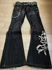 Cross-Border New Men's Heavy Embroidery Jeans Punk Flared Pants Y2K Washed Long Pants Dark Style Pants