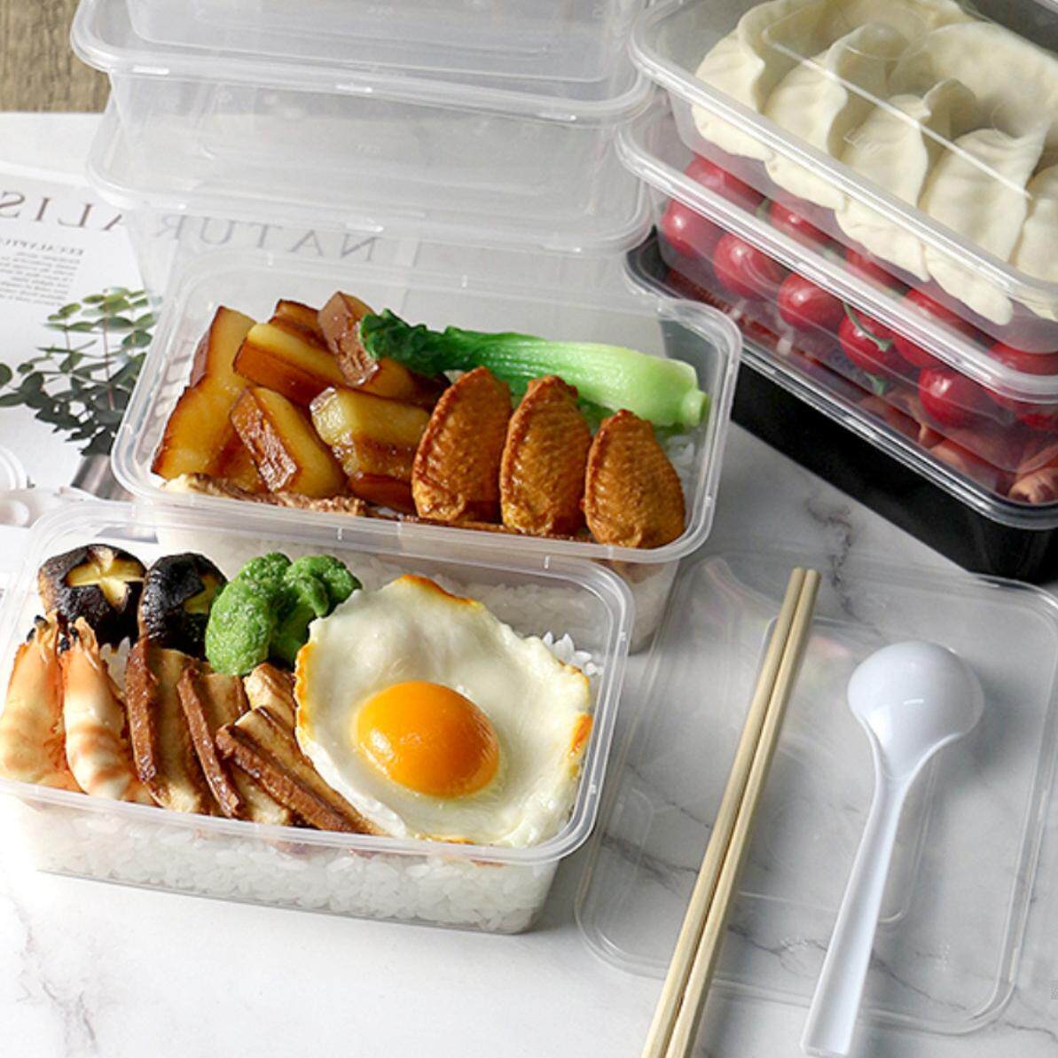 长方形一性餐盒65快0商用外卖打包快次餐盒MYT塑料食品加厚带盒盖
