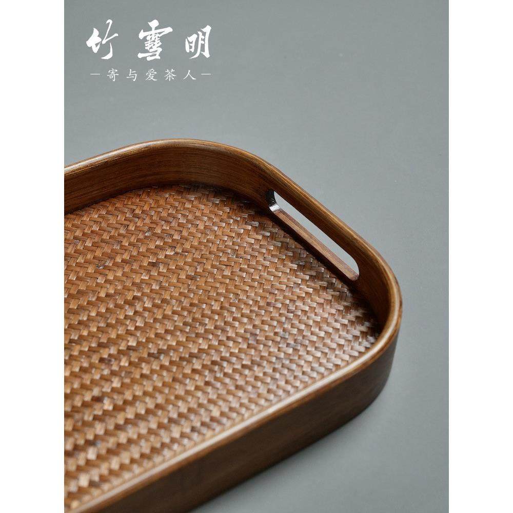 竹雪明|彷古大漆中竹形制奉茶盘 圆WSO托盘茶台茶具干式泡台收纳,特色手工艺,竹编/竹雕,淘宝优惠券,粉丝福利购,淘宝优惠卷