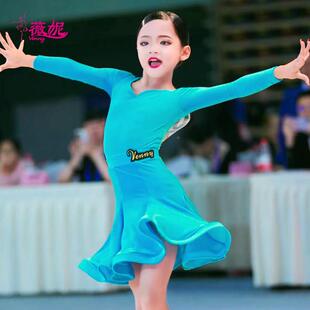 拉丁舞服进口VGG011准丝绒标专业规定服女儿童上衣体定舞制分比赛