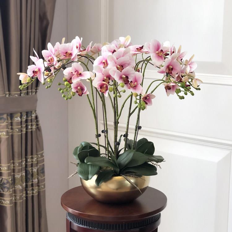 花盟手感蝴蝶兰套客厅玄ESF关假花绢高欧档彷真花花金色花装瓶北