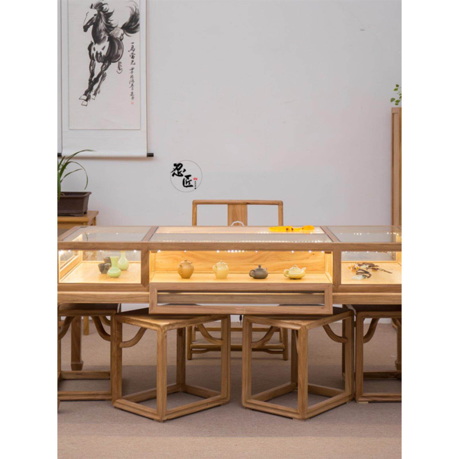 榆木珠展示柜新中式宝柜台饰玩文玻璃展台桌STR玉器首货柜商场中