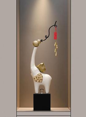 新中式玄关招财陶瓷大象摆件高XUH客厅电视档柜竖高纳装饰工福艺