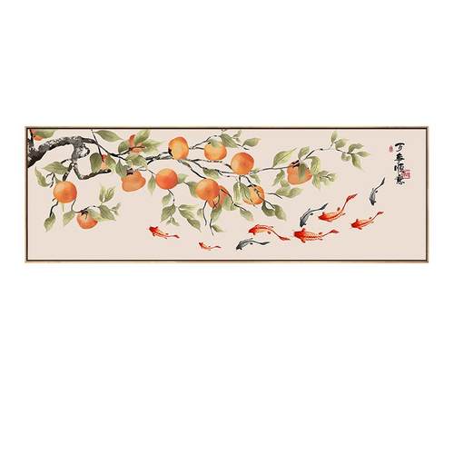 新中式客装饰画事柿事如厅意子画中国风横F1172版图鱼沙发背景墙