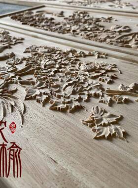 东阳木雕实中木式仿古花鸟花景墙门楣饰浮雕背方形隔断屏风装XKL