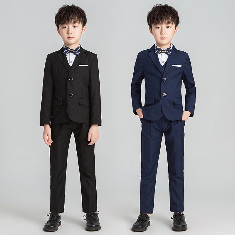 男童西装套装三件套秋冬英伦男孩大童马甲礼服儿童西服主持演出服