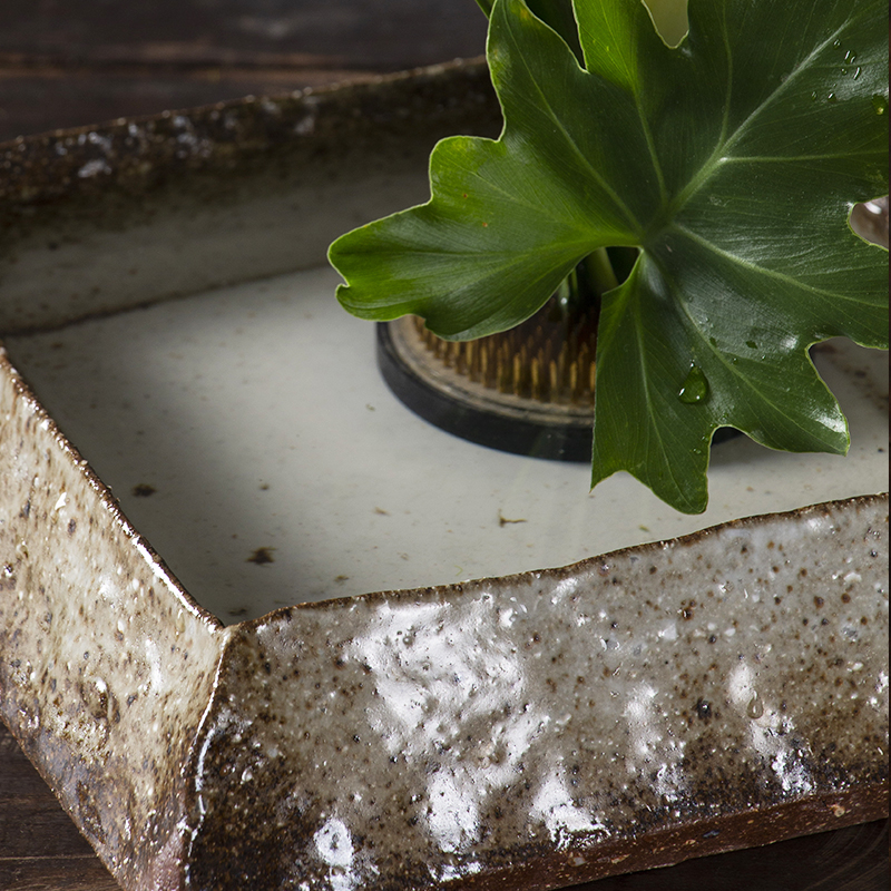 写景写意纯手工长方型陶瓷花道接水盘中华花艺小源流池坊自由花禅