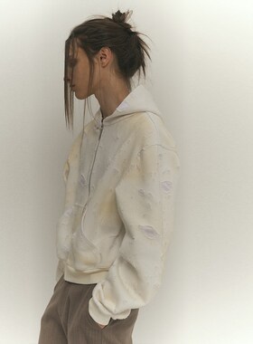 4Tra 24AW 全烟熏拉链卫衣 合身做旧开衫外套