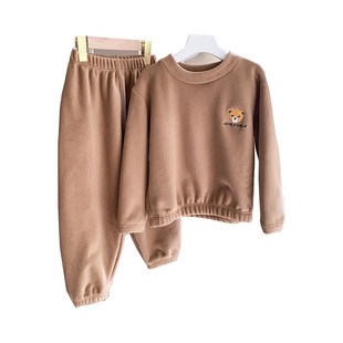 男童奥粒绒睡衣套装宝宝秋冬款摇粒绒女童家居服加绒加厚儿童睡裤