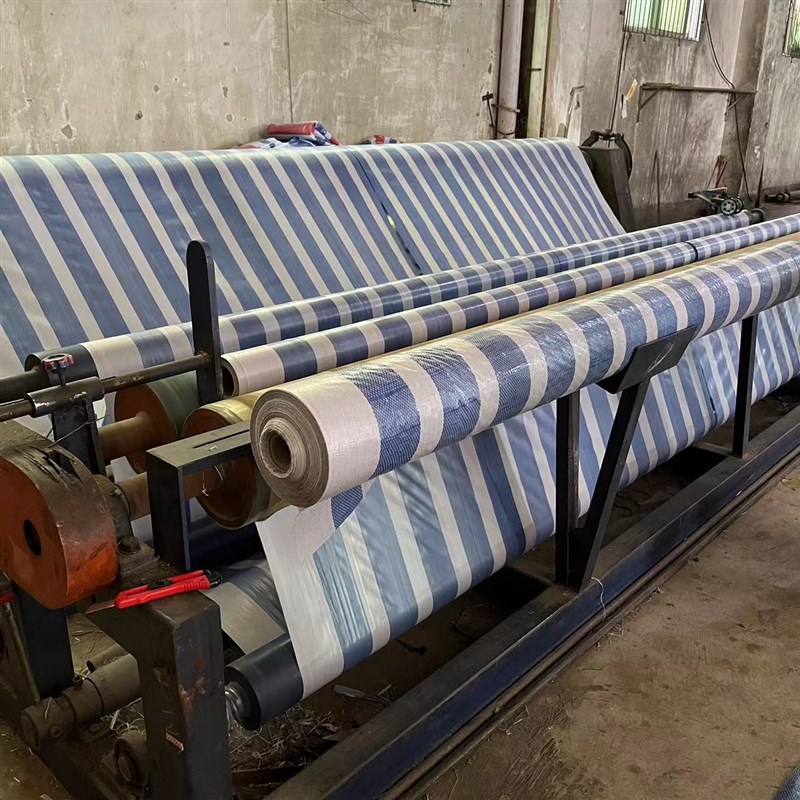 卷装蓝白彩条布防潮防水80g2x200米m纸管圆筒包装篷布出口防雨布