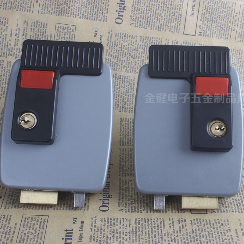 出口电控锁双头带i反锁连杆一体电控锁12v-18v门禁楼宇电锁双锁舌