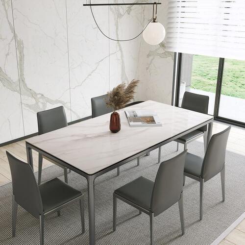 意式岩板餐桌椅组合北欧轻奢现代简约小户型家用不锈钢长方形饭桌