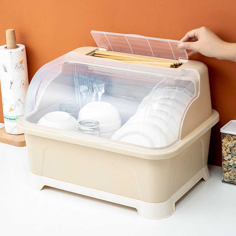 装碗筷收纳盒带沥水放碗箱碗碟收纳架家用厨房台面碗柜Z简易出租