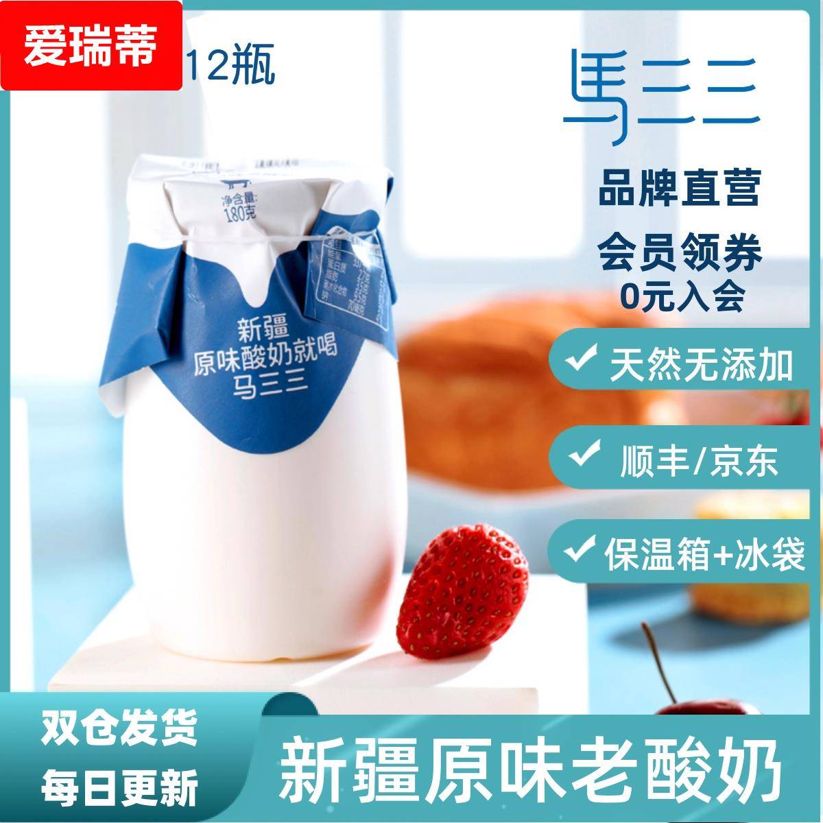 新疆马三三原味老酸奶小白罐益生菌发酵乳无添加儿童学生早餐12杯