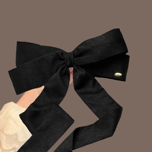 显头小脸小超大号黑色蝴蝶结鸭嘴夹飘带发夹后脑勺头发弹簧夹头饰