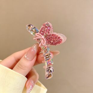 少女粉兔耳朵蝴蝶结闪钻碎发抓夹女前额侧边发夹后脑勺鲨鱼夹发饰