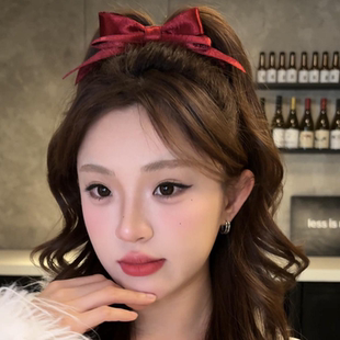 新年红色立体蝴蝶结顶夹高颅顶在逃公主发夹甜美跨年拍照出片发饰