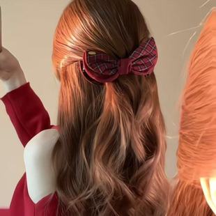 绯红佳人 新年红色格纹波点蝴蝶结香蕉夹发箍鲨鱼夹抓夹饰品系列