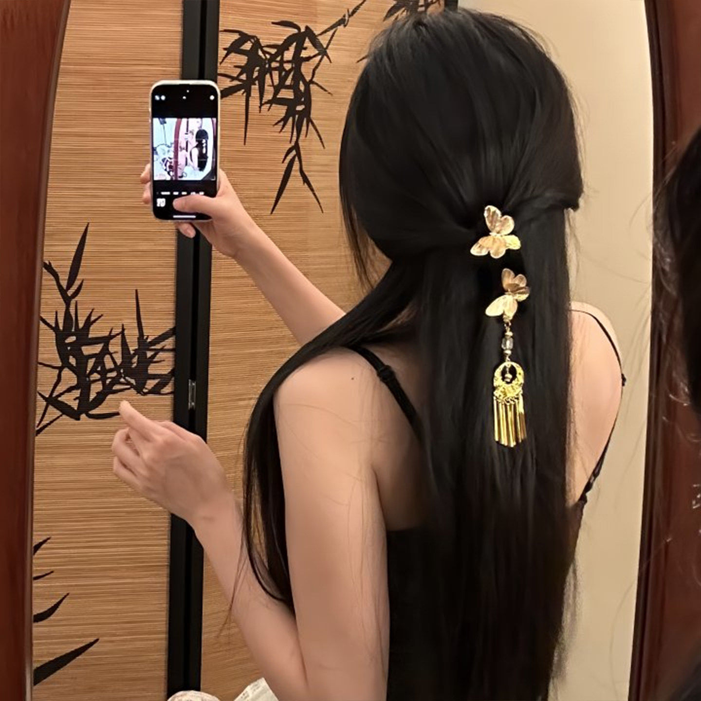 「蝶栖金澜」新中式复古金色蝴蝶流苏发夹女新娘头饰发卡
