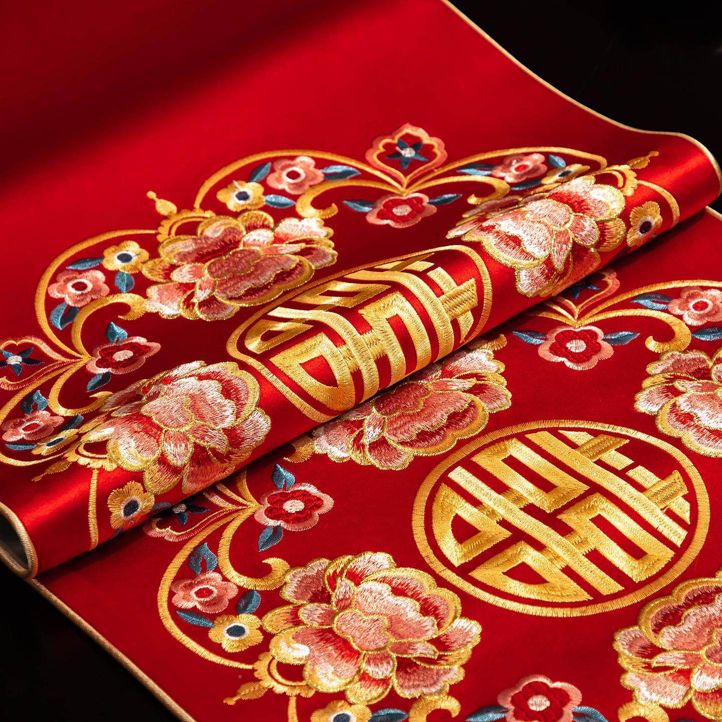 中布结婚桌旗红色HQZQ_07喜庆茶几餐桌布新式婚婚房装饰置订礼婚