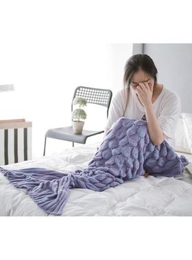 鱼鳞尾美人鱼毯鱼尾巴空调毯沙毛盖毯保暖卧室针织发D63602d休闲
