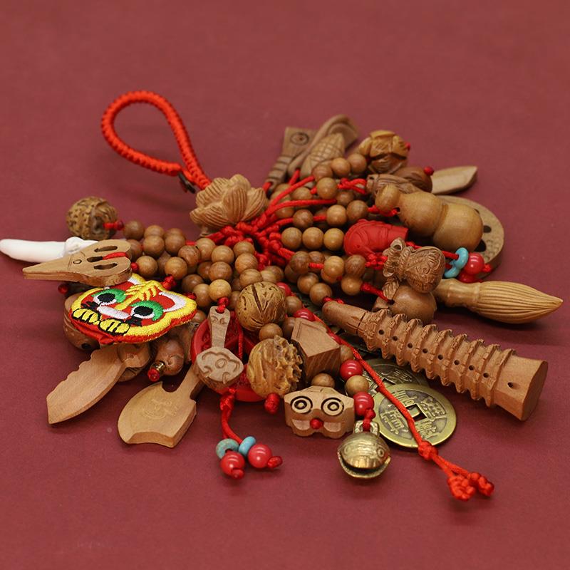 宝宝婴斧儿OTQ芦童孕妇全桃木剑头狗牙葫红绳挂件猪精骨桃蓝别针