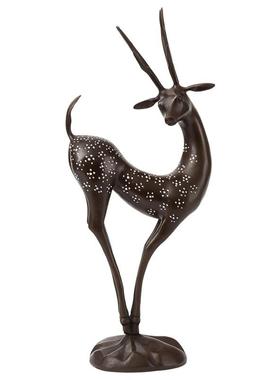 铜梅鹿花摆件创BOA意家居装饰品客厅艺品紫铜福禄寿工鹿结婚礼喜