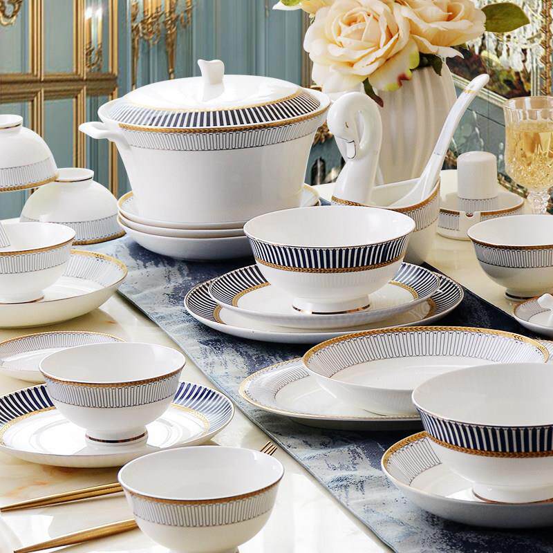 唐结山骨瓷餐具家套碗盘用整套装餐具套餐60头组合碗碟乔迁婚TZ-L