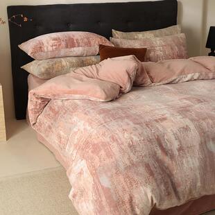 轻奢端冬季床单四件套牛奶ZHL丝加厚长毛绒被套高珊绒瑚绒床单床