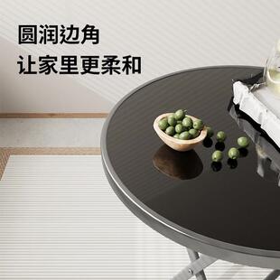 折叠小户餐型家用钢玻璃圆桌饭桌户外可桌折74525叠阳台化桌子小