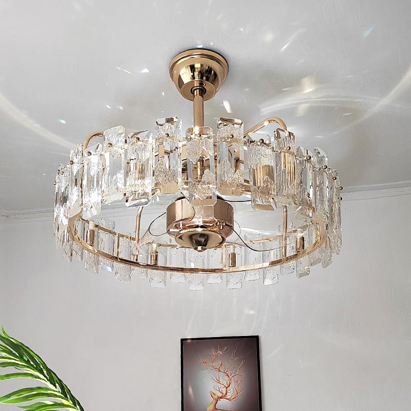 水晶风扇灯024新卧款室大气客厅灯家2用现代轻奢餐厅电扇一体吊灯