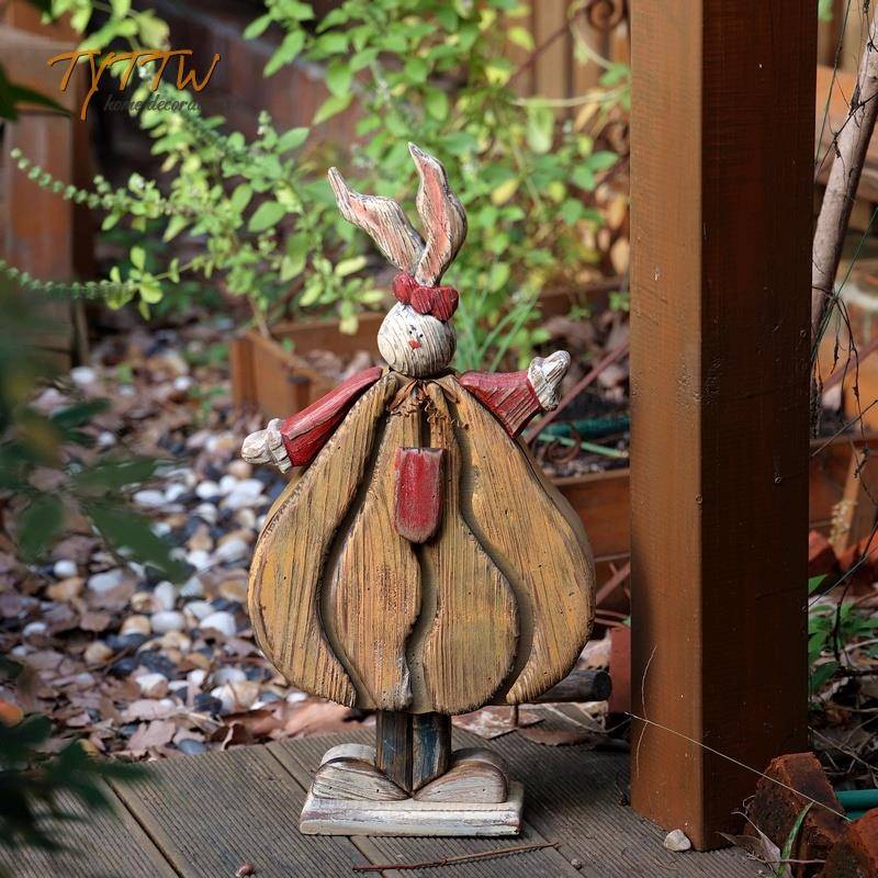 花装园饰格庭院 木质子兔情PDP侣摆件落地乡村风装饰