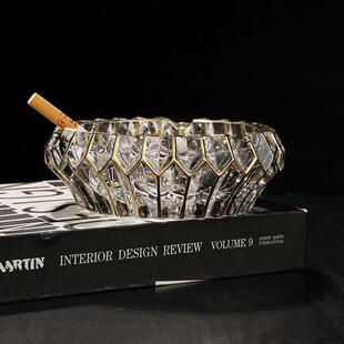 奢华金钻水玻公璃烟灰缸家用泸沽湖办室装饰品流个晶性防飞灰烟缸