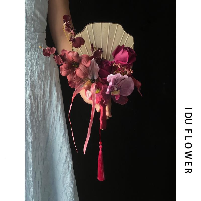 团扇手捧花娘扇子折扇晨袍新婚婚礼秀NZA禾结婚扇高手级感工成品