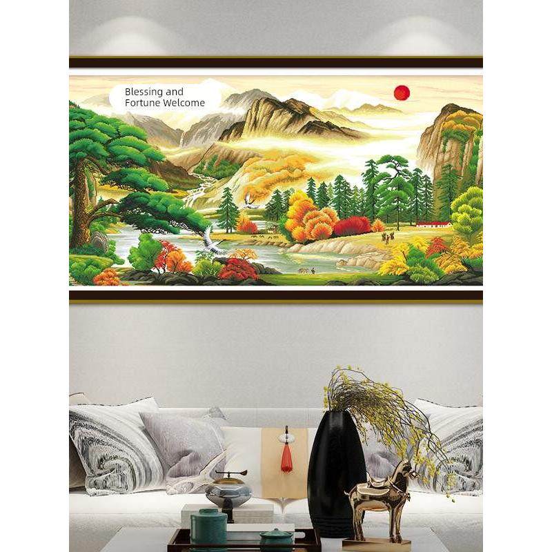 BUI十字绣客松202迎5新款线绣客厅山水气景风画简单大满绣画