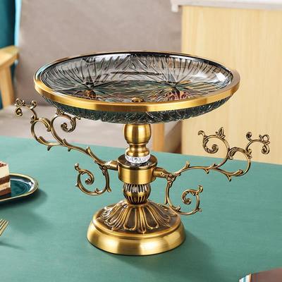 玻璃多层水盘客厅家用茶几高脚轻BH0228奢摆食放装饰带盖果零干糖