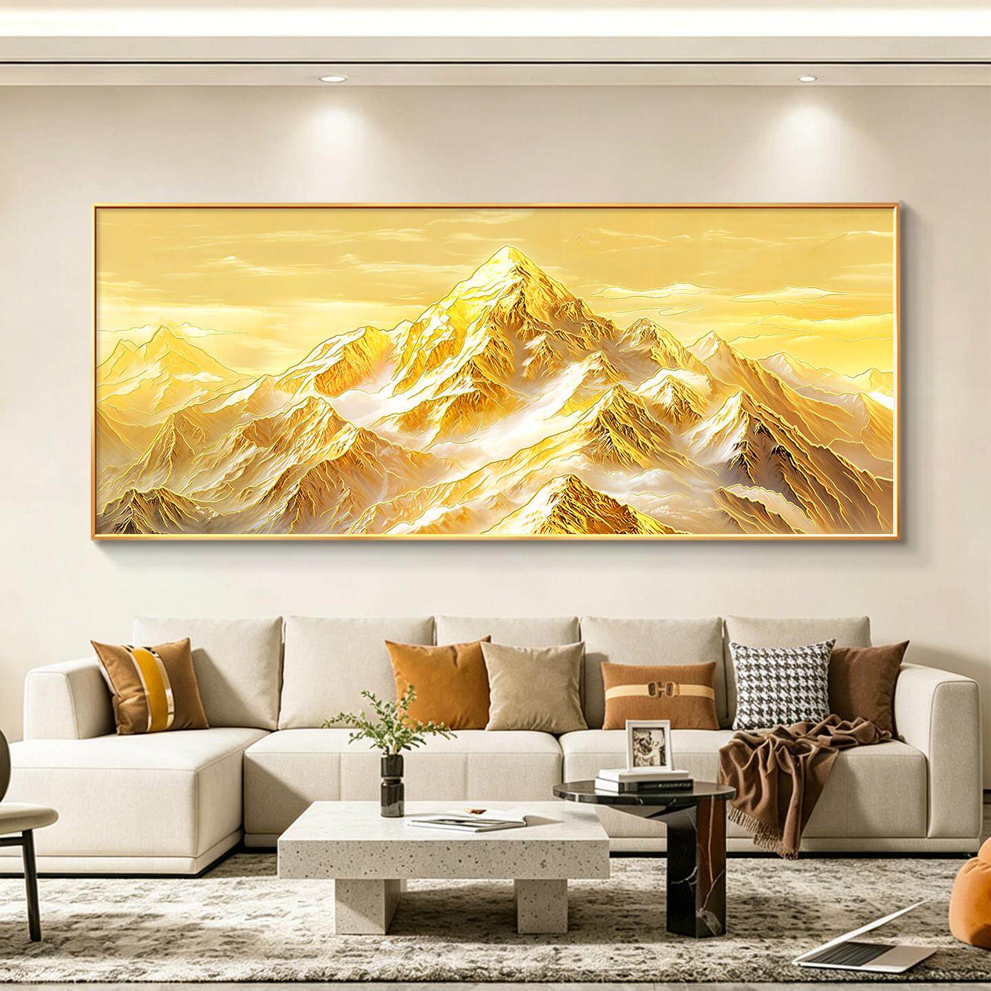 立体浮饰画日照金山客厅装画轻QWL3964奢雕高级感沙发背墙景挂画2