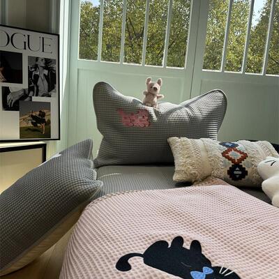 子少女APF心华夫格可爱小猫绣刺凉席空调凉席软席床席款四夏件套