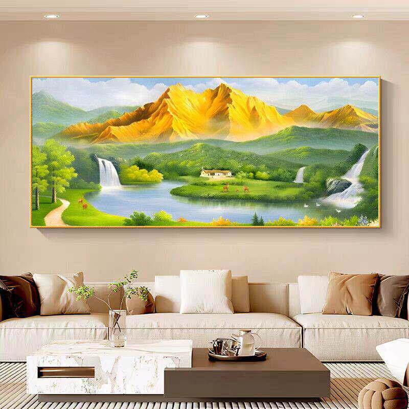 景背靠金山客厅背墙装饰画聚财靠挂画风水画山水画公室墙山办5439