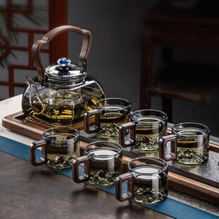 整套功夫茶具套组家用待客耐热玻创璃意泡观山茶壶高喝茶杯档MC52