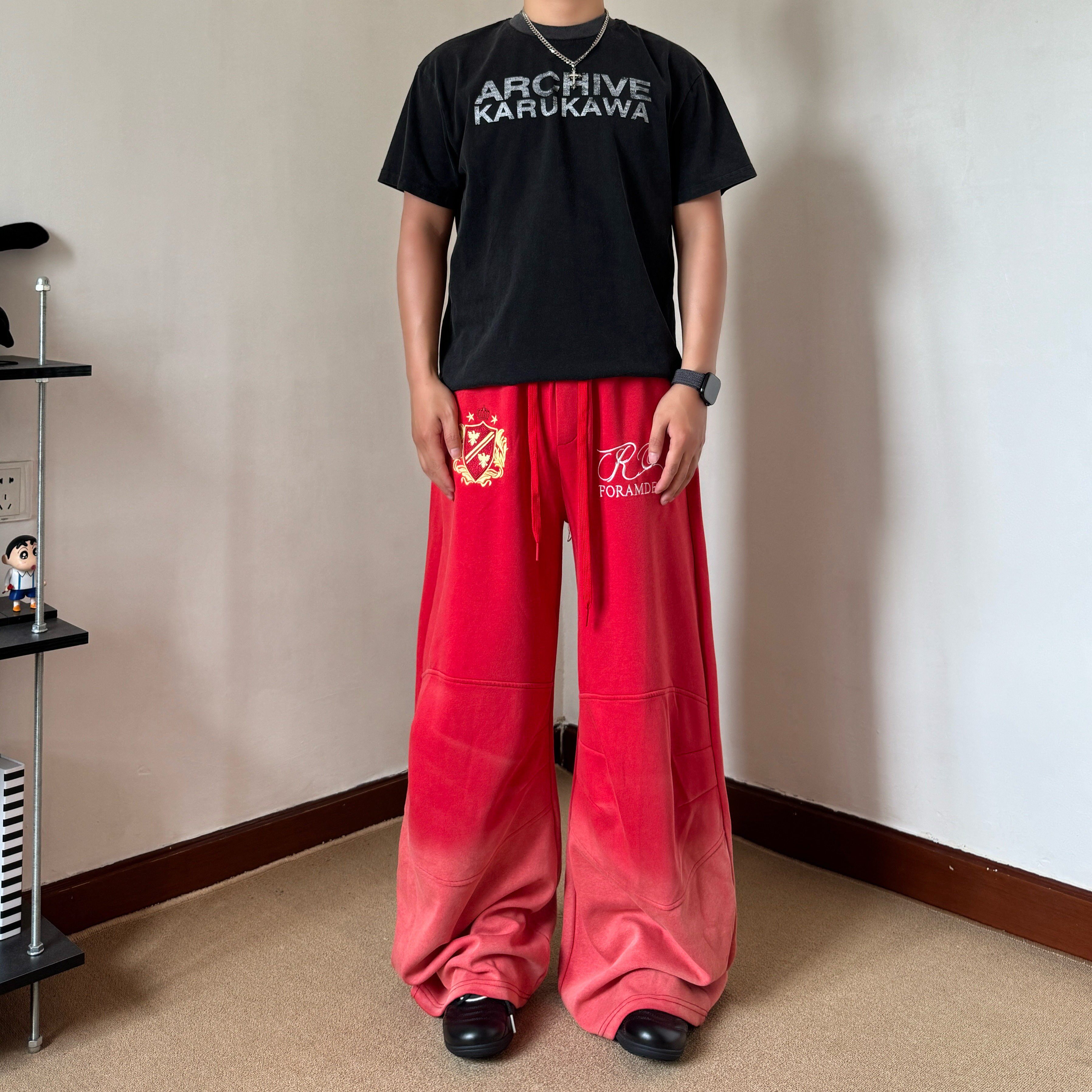 渐变弯刀休闲裤男女宽松阔腿长裤
