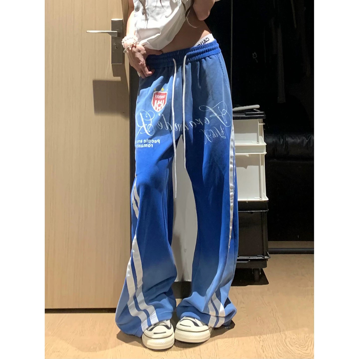 渐变蓝色弯刀卫裤男女阔腿休闲裤
