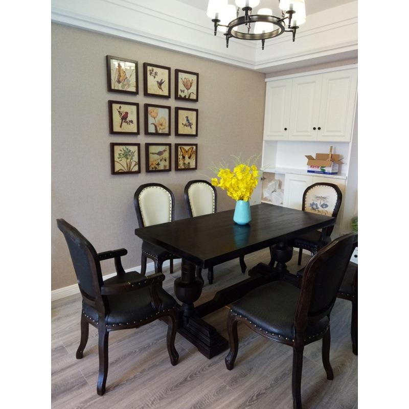 美式复古实木家用法式乡村餐桌小户型长方形桌子原木六人桌椅组合