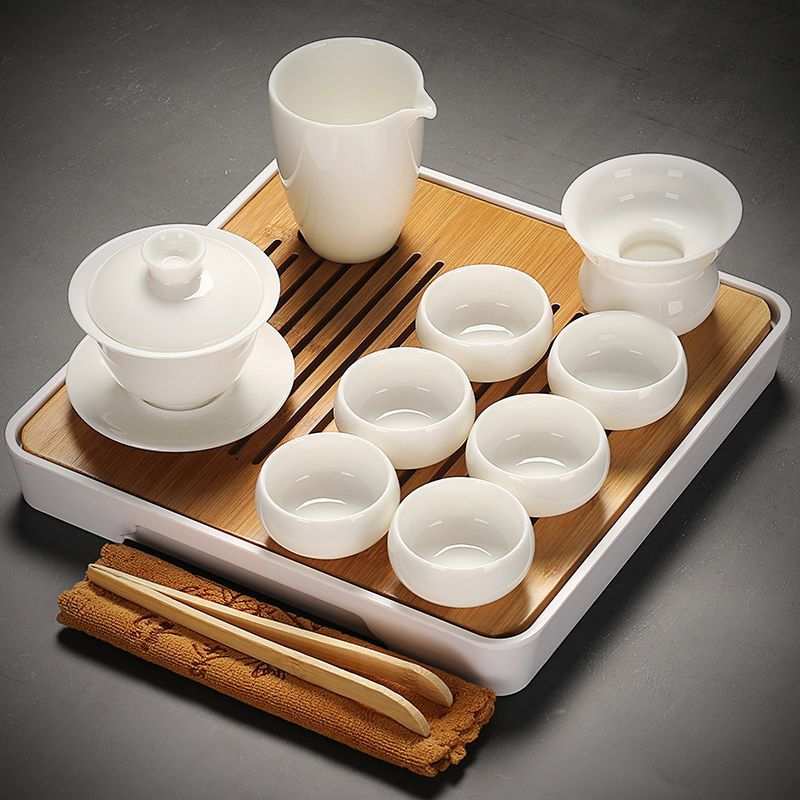 德化白瓷茶具套装家用羊脂玉瓷泡茶盖碗办公侧把茶壶茶杯茶道陶瓷