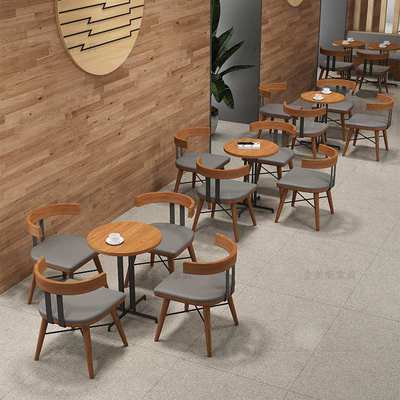 咖啡厅桌椅沙发 书吧公司休息区接待洽谈简约实木卡座桌椅创意