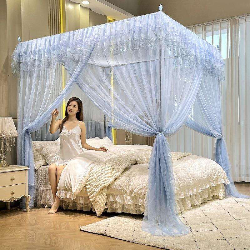 2024新款1.5米三开门蚊帐加粗不锈钢支架落地1.2m床纹帐加密双人