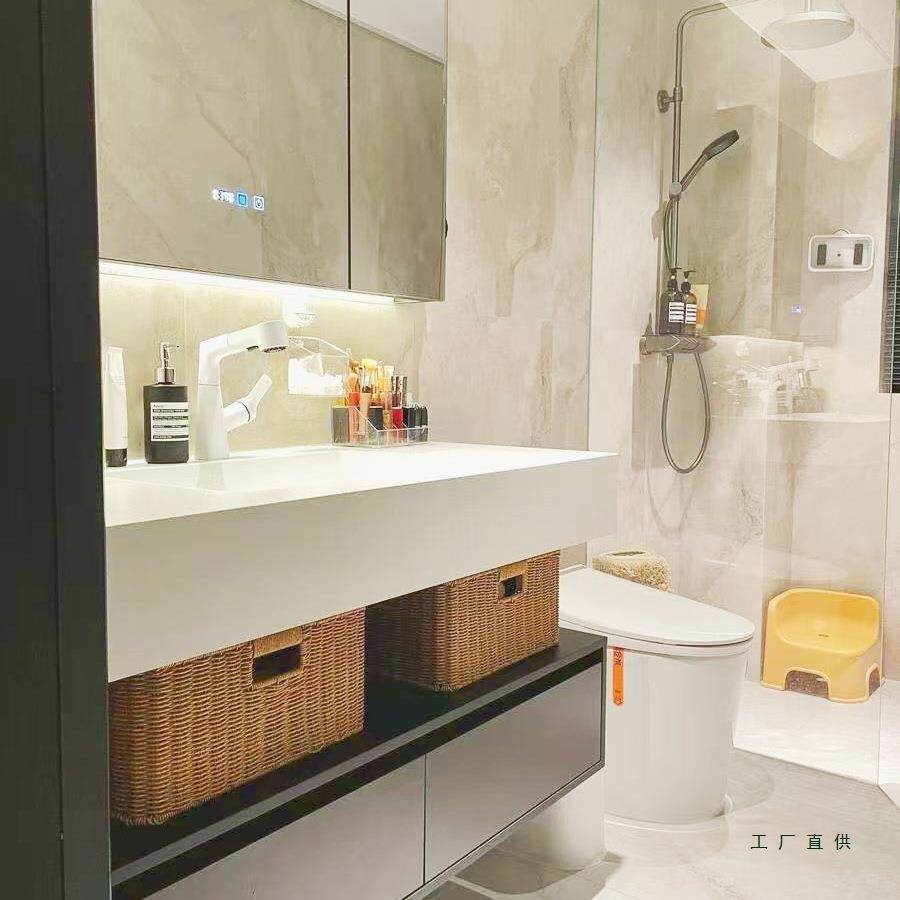 卫生间编织收纳筐浴室柜下杂物收纳篮仿藤编中古风储物篮子可定